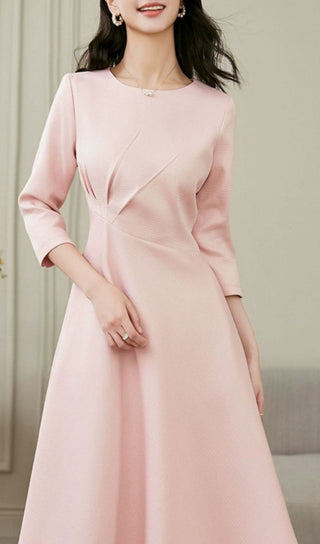 ELEGANT PINK LONG SLEEVE MIDI DRESS