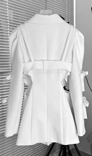 WHITE BOW WAIST SUIT DRESS