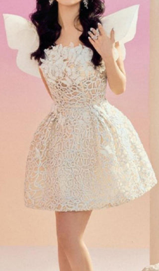 RUFFLE LACE MINI DRESS IN WHITE