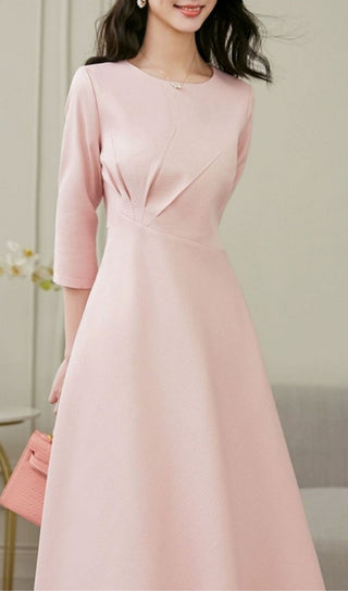 ELEGANT PINK LONG SLEEVE MIDI DRESS