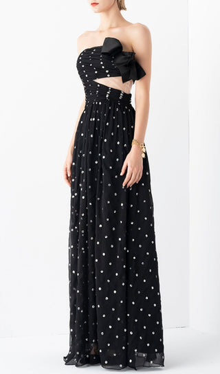 POLKA DOT BANDEAU DRESS IN BLACK-Oh CICI SHOP