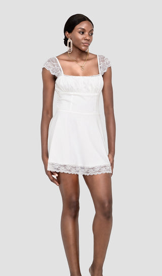 IRIS WHITE SATIN LACE MINI DRESS