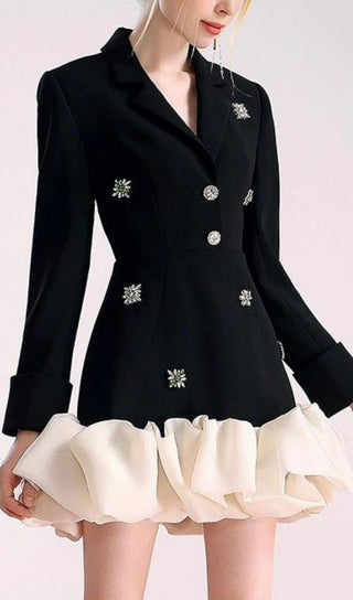 BEADED EMBELLISHED SUIT DRESS IN BLACK