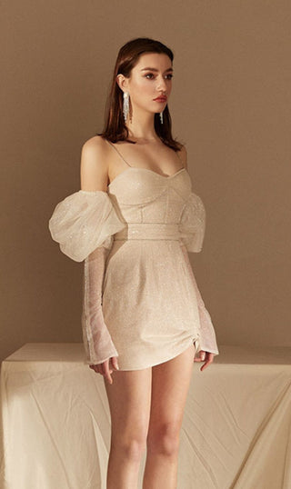 STRAPLESS BUBBLE SLEEVE DRESS IN BEIGE-Oh CICI SHOP