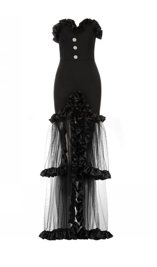 BLACK STRAPLESS TAIL MAXI DRESS