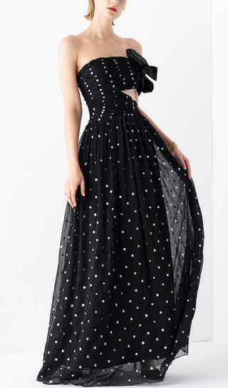 POLKA DOT BANDEAU DRESS IN BLACK-Oh CICI SHOP