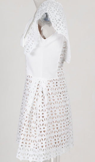 WHITE BOW EMBROIDERED MINI DRESS