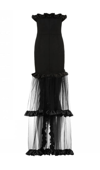 BLACK STRAPLESS TAIL MAXI DRESS