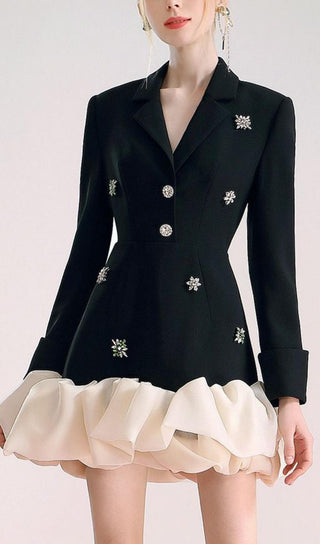 BEADED EMBELLISHED SUIT DRESS IN BLACK