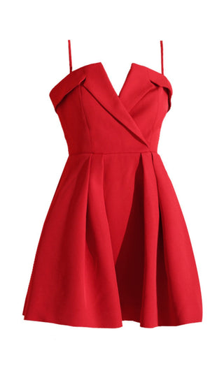 V-NECK OFF-THE-SHOULDER STRAP MINI DRESS IN RED