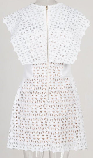 WHITE BOW EMBROIDERED MINI DRESS