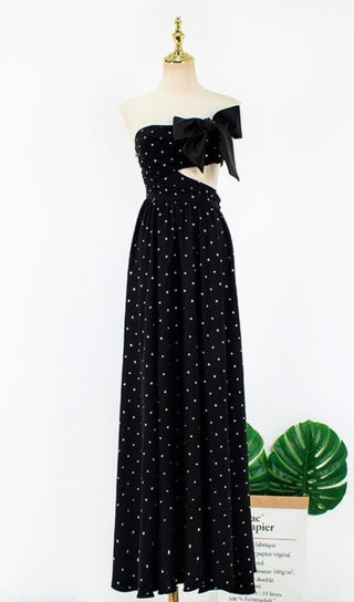 POLKA DOT BANDEAU DRESS IN BLACK-Oh CICI SHOP