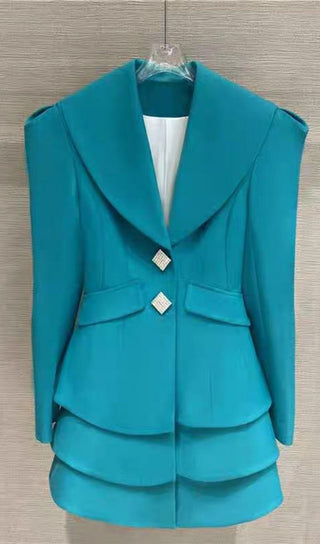 TEAL LAYERED HEM SUIT DRESS