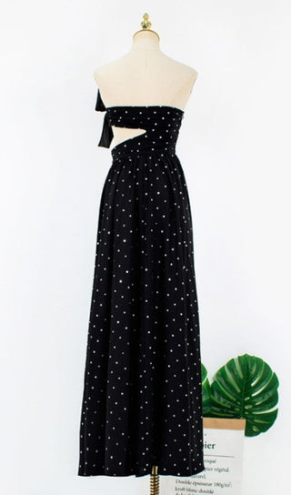 POLKA DOT BANDEAU DRESS IN BLACK-Oh CICI SHOP