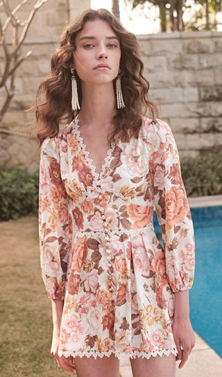 FLORAL-PRINT LINEN PLAYSUIT-Oh CICI SHOP