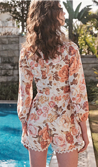 FLORAL-PRINT LINEN PLAYSUIT-Oh CICI SHOP