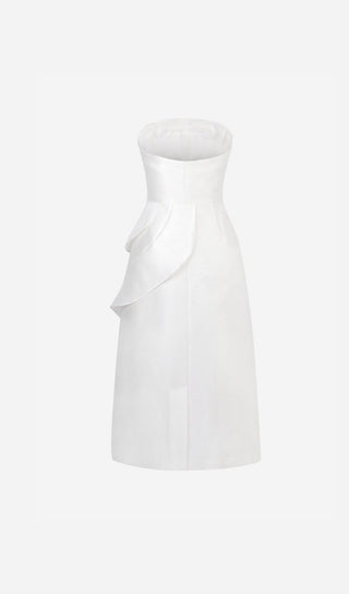 BANDEAU RUFFLES MIDI DRESS IN WHITE OH CICI 