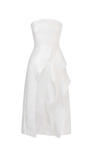 BANDEAU RUFFLES MIDI DRESS IN WHITE OH CICI 