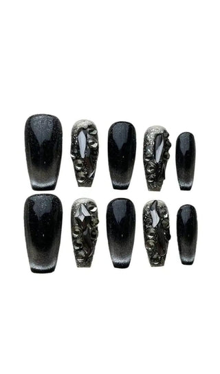 BLACK CAT EYE CRYSTAL HANDMADE PRESS ON NAILS Press On Nails Oh CICI 