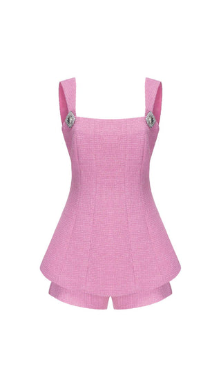 BOW-EMBELLISHED RHINESTONE MINI DRESS IN PINK