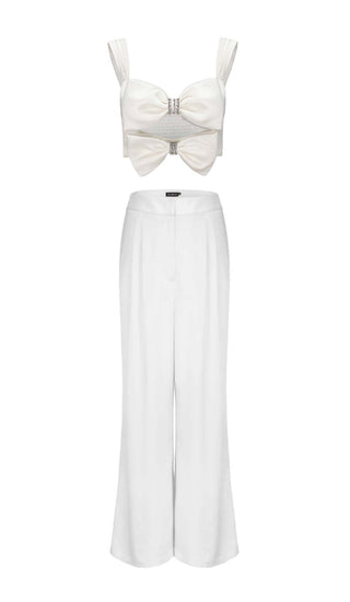 BOW-EMBELLISHED TWO-PIECE SUIT IN WHITE