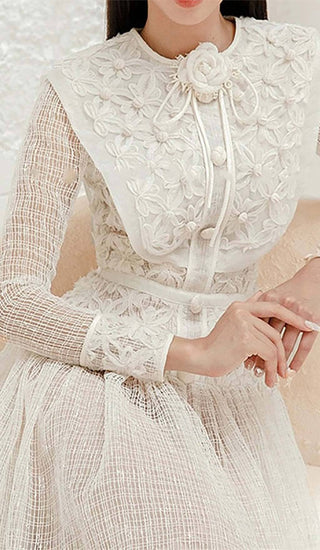 EMBROIDERY LACE LONG SLEEVE MIDI DRESS IN WHITE DRESS sis label 