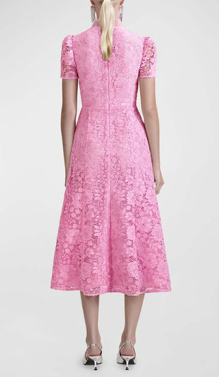 FLARED-HEM LACE MIDI DRESS IN PINK DRESS OH CICI 