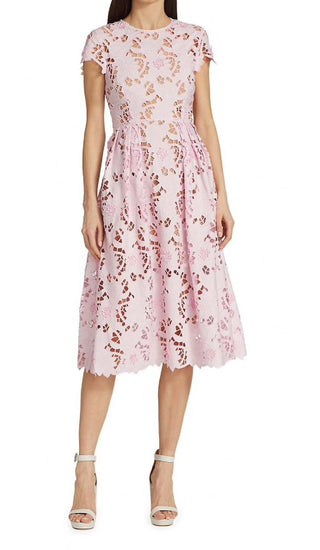 FLORAL LACE EMBROIDERED MIDI DRESS IN PINK DRESS ohcici 