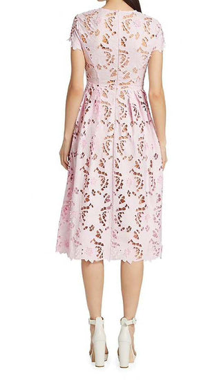 FLORAL LACE EMBROIDERED MIDI DRESS IN PINK DRESS ohcici 