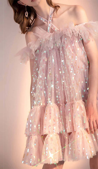 HALTER SEQUINS MINI DRESS IN PINK DRESS STYLE OF CB 