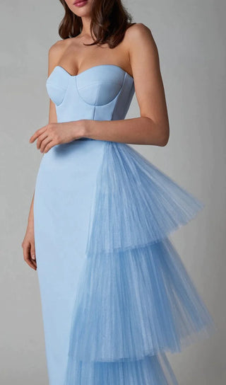 MESH STITCHED DRESS IN LIGHT BLUE-Oh CICI SHOP