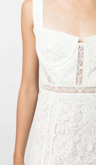 LACE DETAIL STRAPPY MIDI DRESS IN WHITE