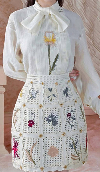 LANTERN SLEEVE EMBROIDERY TWO PIECE SET IN WHITE DRESS OH CICI 