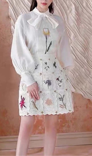 LANTERN SLEEVE EMBROIDERY TWO PIECE SET IN WHITE DRESS OH CICI 