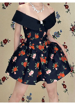 BLACK FLORAL MINI DRESS-dress-Oh CICI SHOP