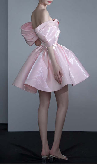 OFF SHOULDER SATIN MINI DRESS IN PINK DRESS OH CICI 