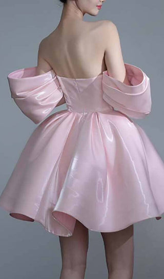 OFF SHOULDER SATIN MINI DRESS IN PINK DRESS OH CICI 