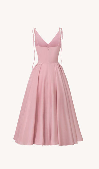 PLEATED FLARE BOTTOMING MIDI DRESS IN PINK