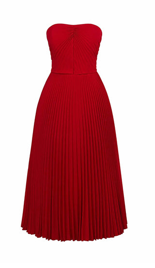 PLEATED STRAPLESS MIDI DRESS IN WINE RED DRESS OH CICI 