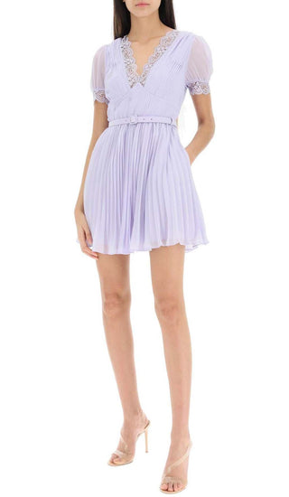 PLEATED CHIFFON MINI DRESS IN LAVENDER OH CICI 