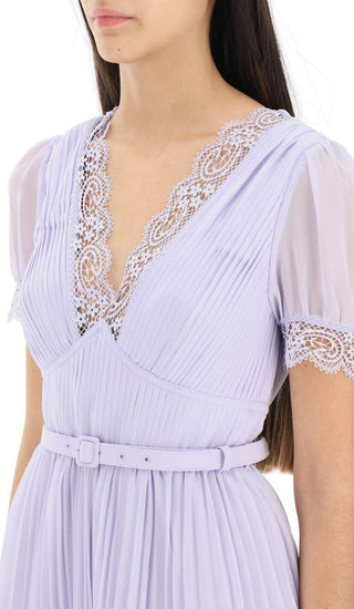 PLEATED CHIFFON MINI DRESS IN LAVENDER