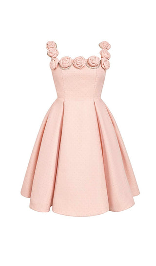 RHINESTONE ROSE APPLIQUE MINI DRESS IN PINK DRESS ohcici 