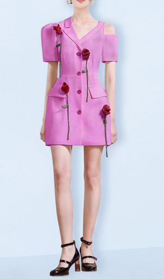 ROSE-EMBELLISHED ASYMMETRIC JACKET DRESS IN PINK DRESS ohcici 