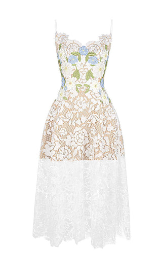 ROSES LACE A-LINE MIDI DRESS IN WHITE DRESS ohcici 