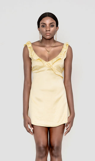 GUALA SATIN LEMON RUFFLE MINI DRESS