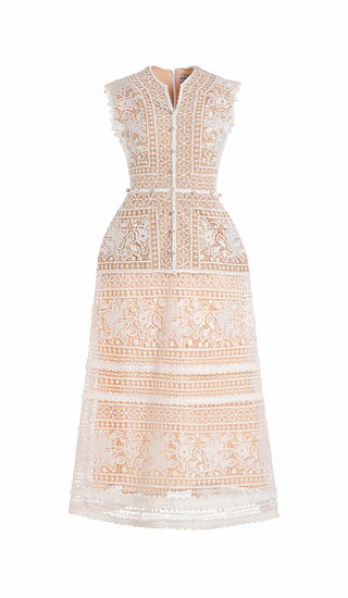 A-LINE SLEEVELESS SILK LACE MIDI DRESS OH CICI