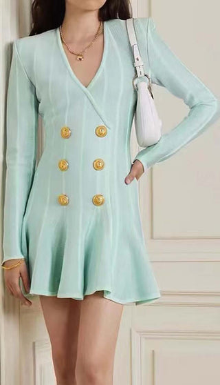 BUTTON-EMBELLISHED MESH MINI DRESS IN MINT DRESS OH CICI