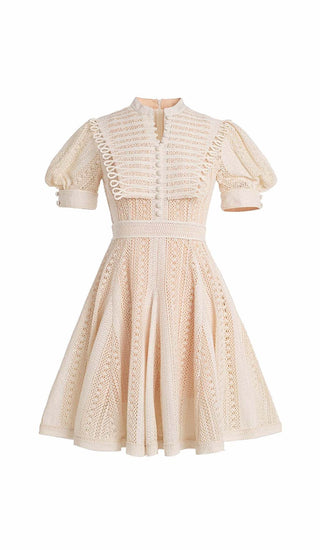 FLARED PUFFY SLEEVED LACE MINI DRESS IN WHITE DRESS OH CICI