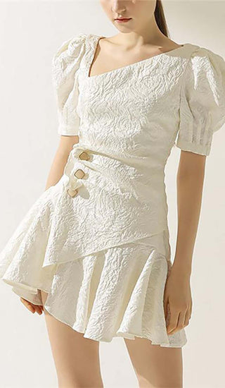 PUFFY SLEEVE BUTTON MINI DRESS IN WHITE DRESS OH CICI