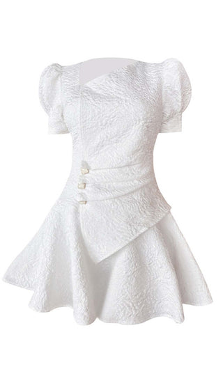 PUFFY SLEEVE BUTTON MINI DRESS IN WHITE DRESS OH CICI